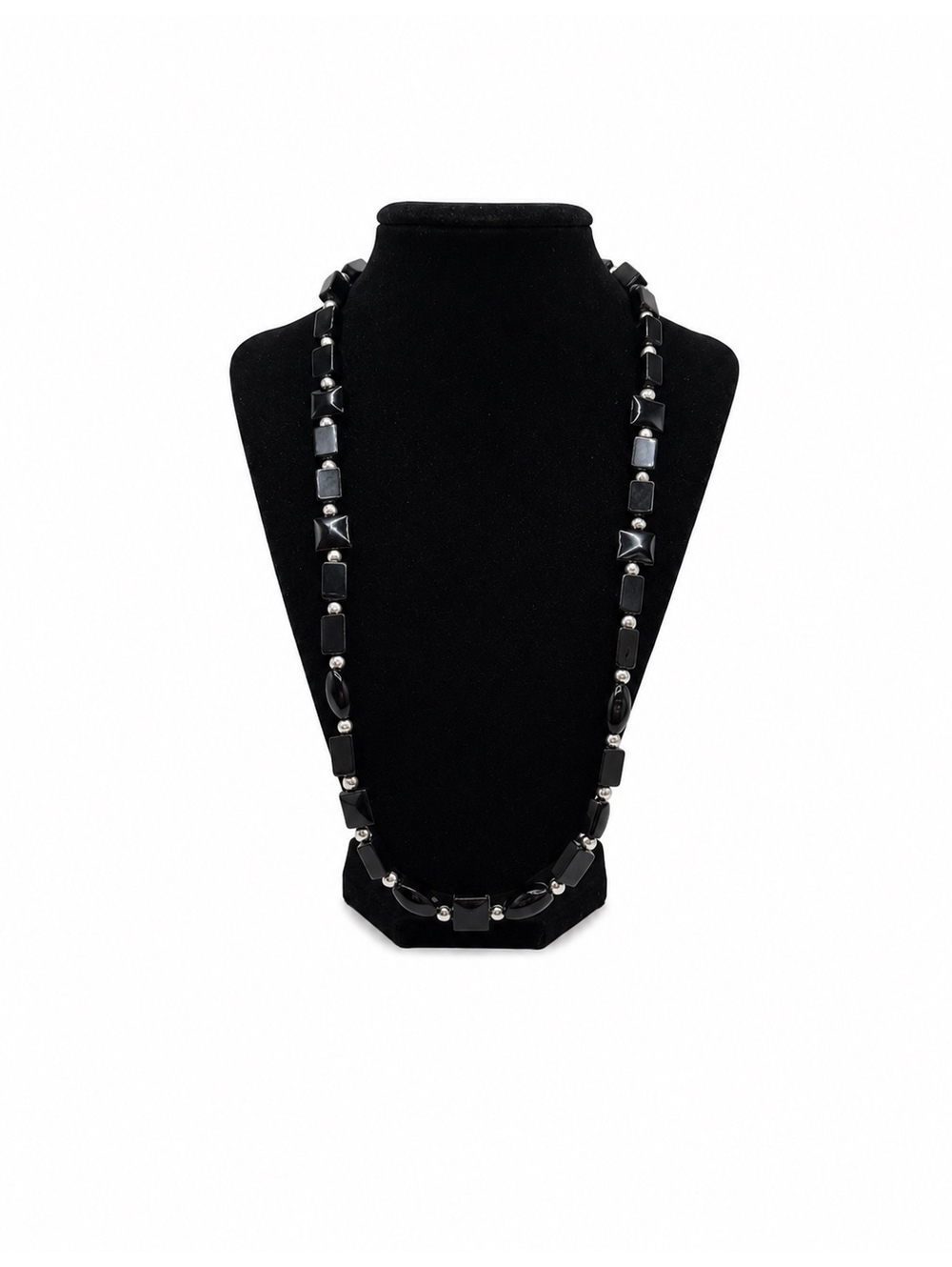 Jewelry By GG Black and Silver Onyx and Pewter 12" Beaded Necklace